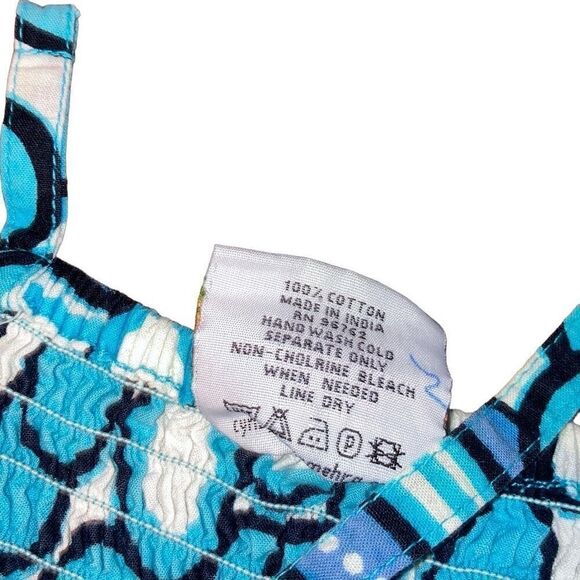 Y2K CYN by Cynthia Mehra Small Blue White Adjustable Strap Printed Mini Dress - Picture 6 of 7